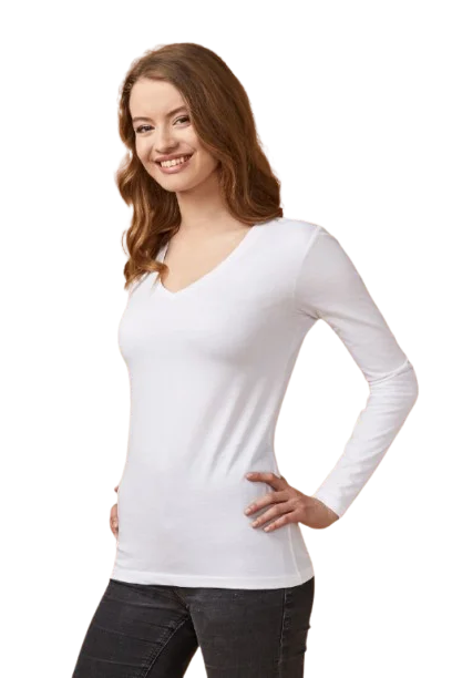 Damen V-Ausschnitt T-Shirt langarm - Promodoro X.O. 1560