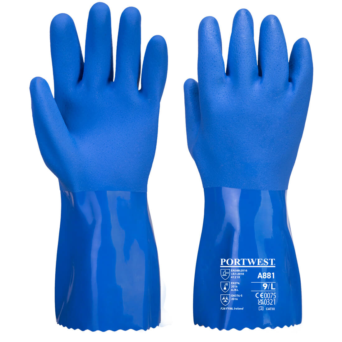 A881 - Blauer PVC Chemikalien Schutzhandschuh blau