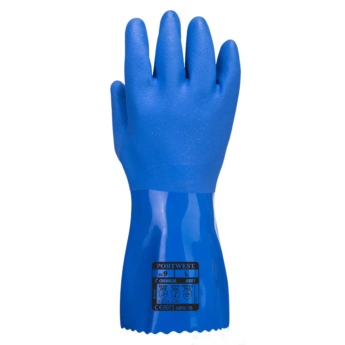 A881 - Blauer PVC Chemikalien Schutzhandschuh blau