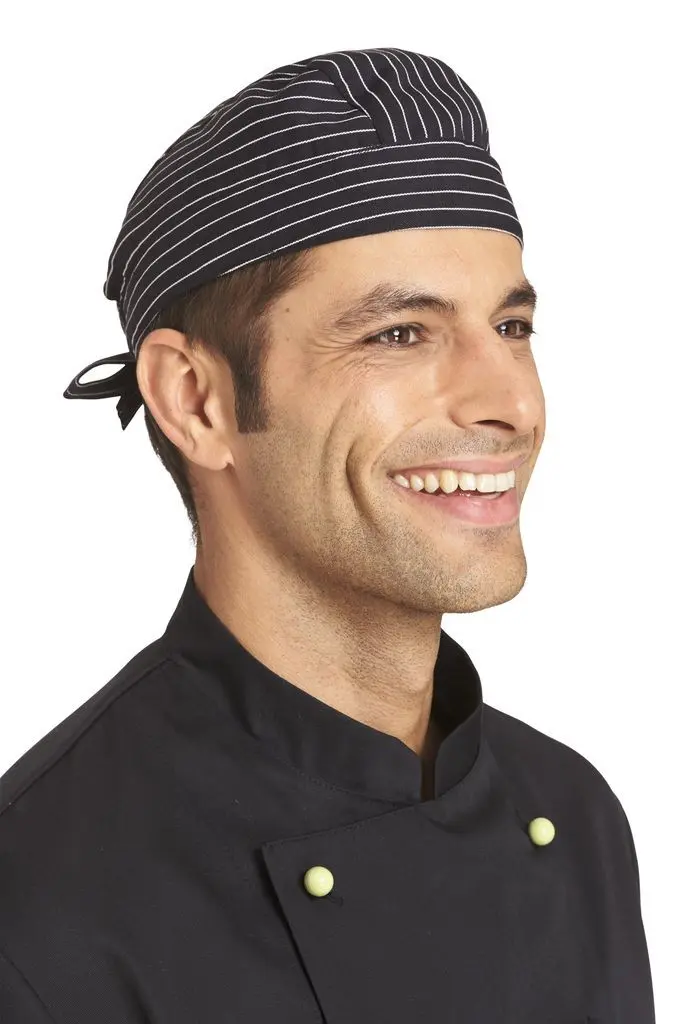 Bandana Kochmütze Leiber 02/503, Baumwolle, schwarz mit weißen Streifen