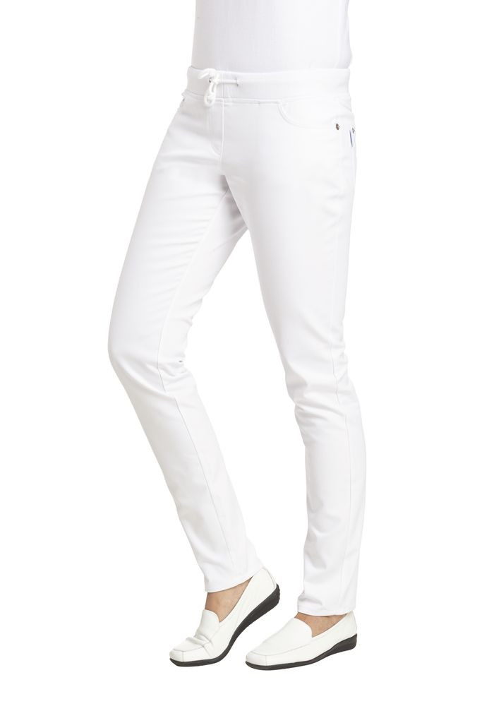 Damenhose Leiber 08/1060, Baumwollstretch, weiß, 2 Längen, Strickbund