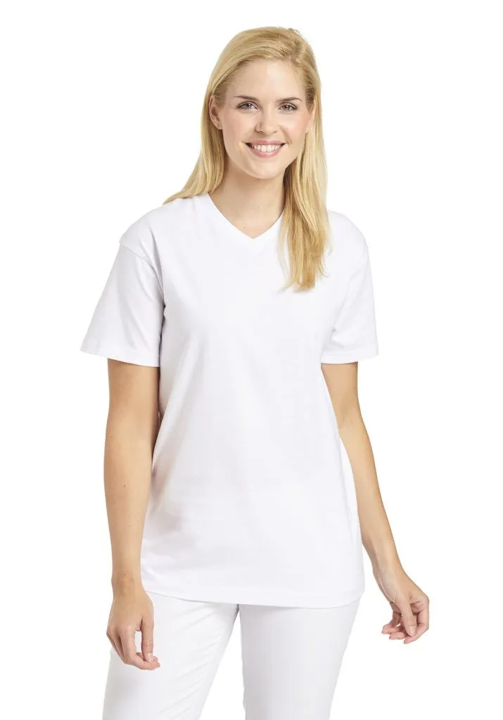 T-Shirt für Damen und Herren, Leiber 08/2448, 100% BW, V-Ausschnitt, weiß